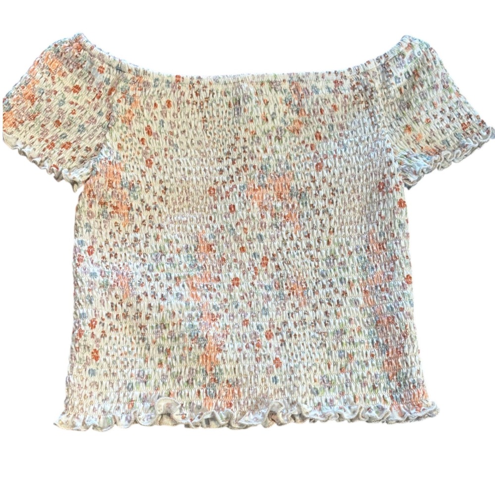 Art Class Girls Floral Smocked Off The Shoulder Top Orange Blue S 6/6X VN1261424